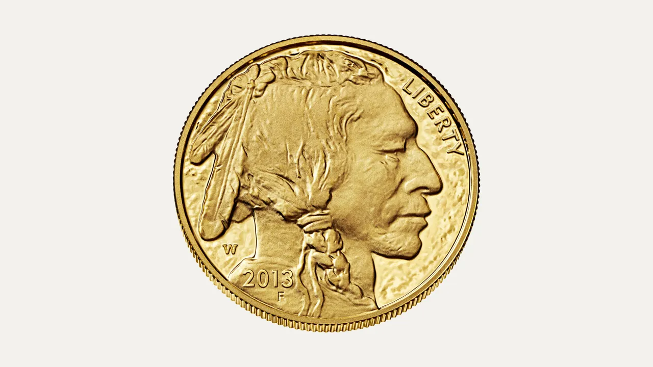 Obverse of the American Gold Buffalo, showing the Native American portrait by James Earle Fraser