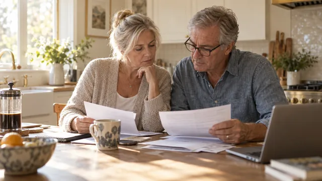 A couple reviewing retirement account papers at home